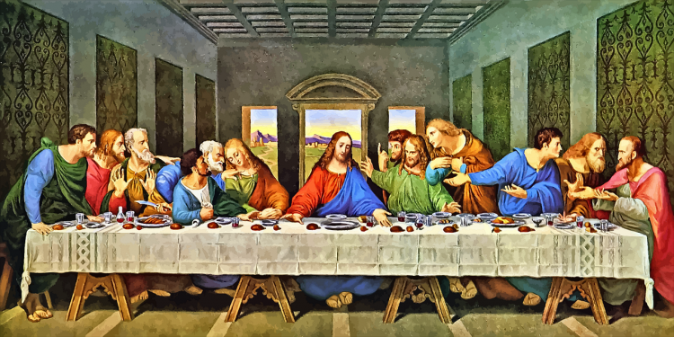 Jeesus ja opetuslapset yhteisen pöydän äärellä