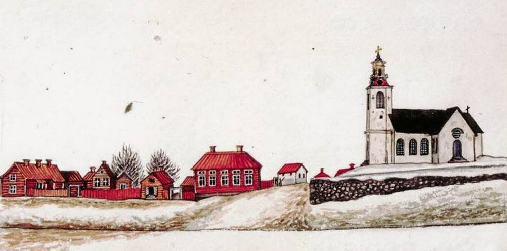 Piirros tuomiokirkosta ja Kustaan torista 1800-luvun alkupuolelta
