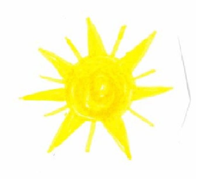 keltainen piirretty aurinko.