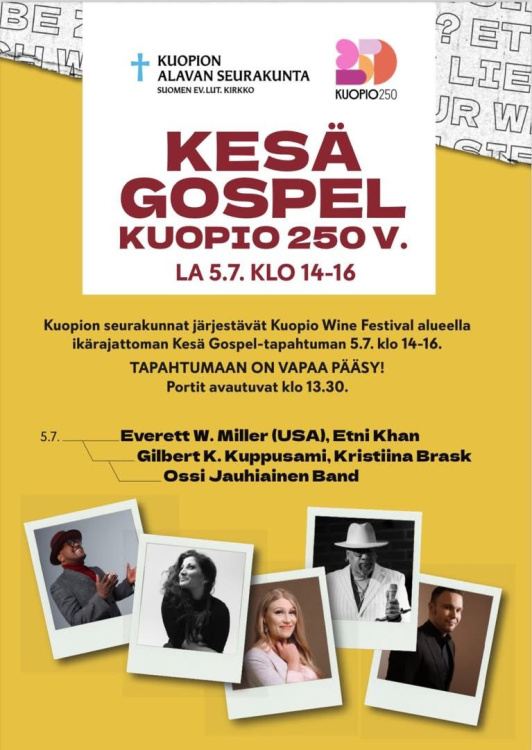 Kesä Gospel Esite esiintyjistä ja konsertista.