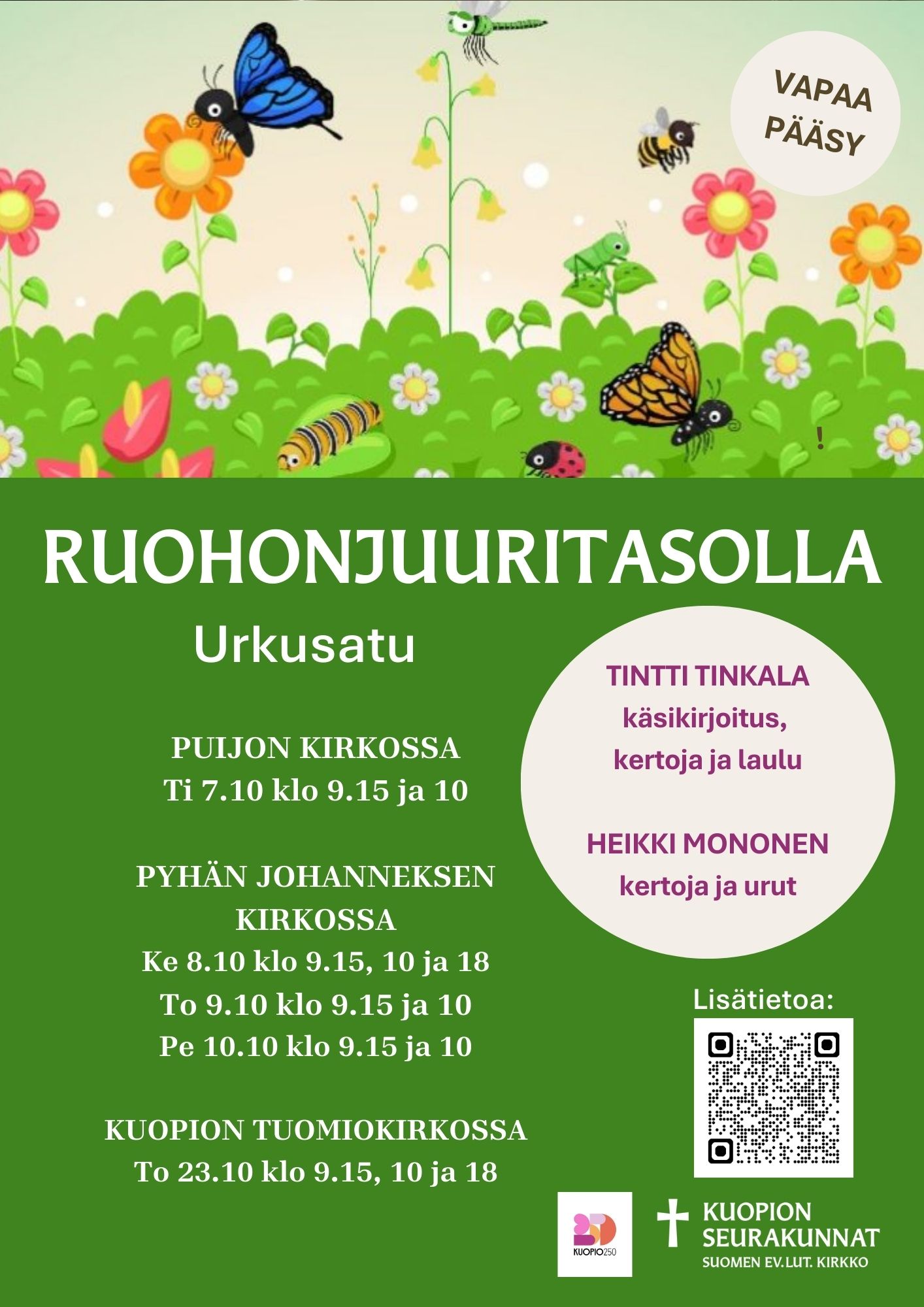 kuvassa urksatujuliste jossa tekstiä ja kuva jossa on kukkia, ruohoa ja hyönteisiä.